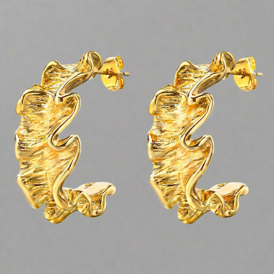 Crinkle Gold Stud Earrings