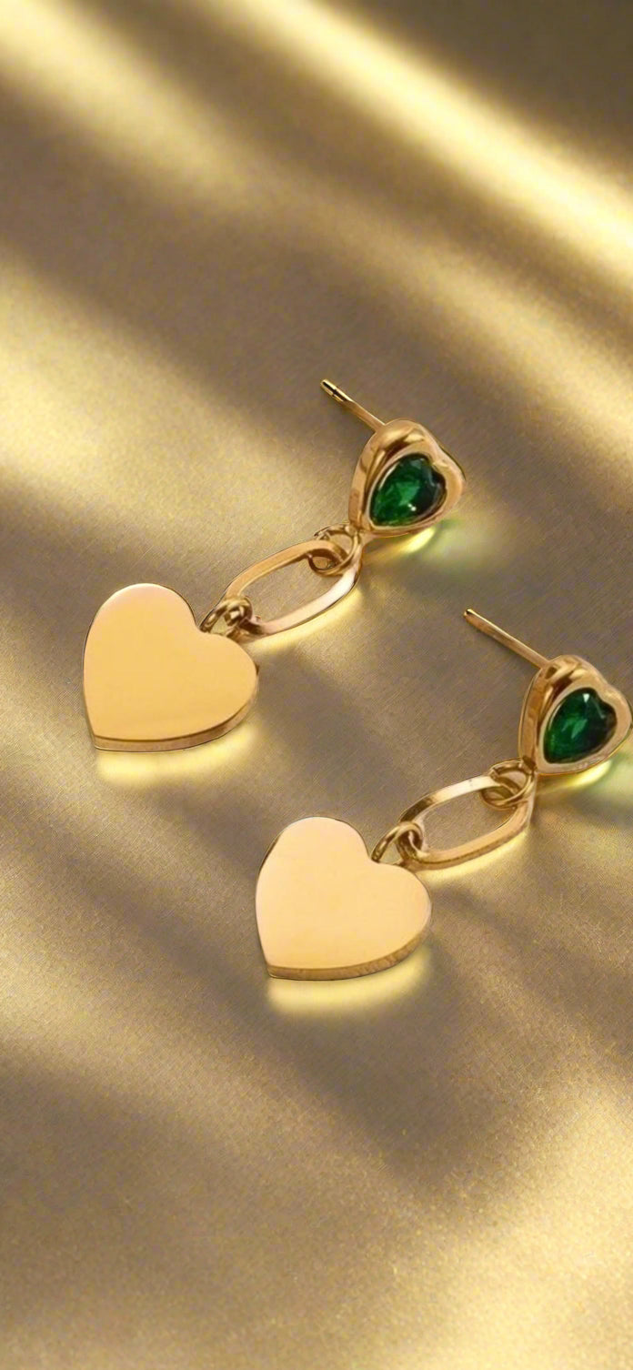 Emerald Heart Droplet Earrings